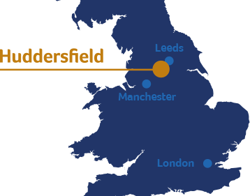 A map of where huddersfield is based